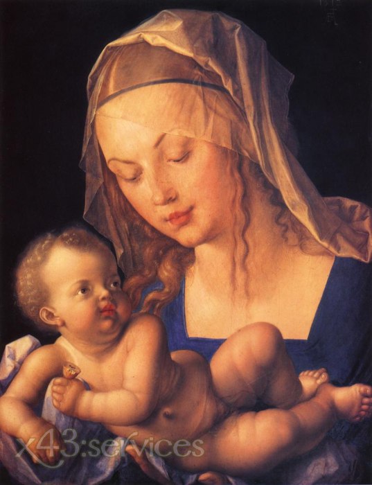 Albrecht Duerer - Jungfrau und Kind mit einer halben Birne - Virgin and Child with Half a Pear - zum Schließen ins Bild klicken